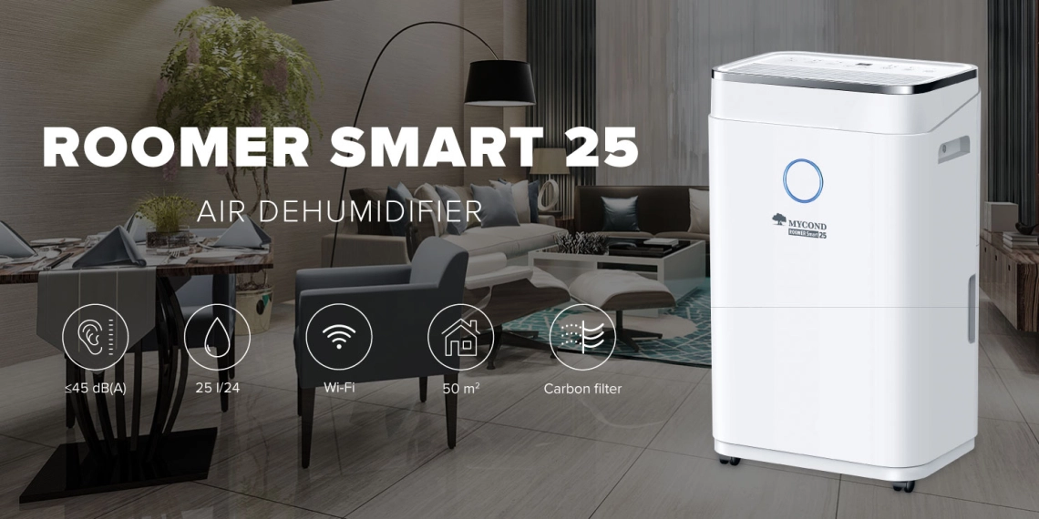 Desumidificador de ar compacto MyCond Roomer Smart 25 para divisões grandes.