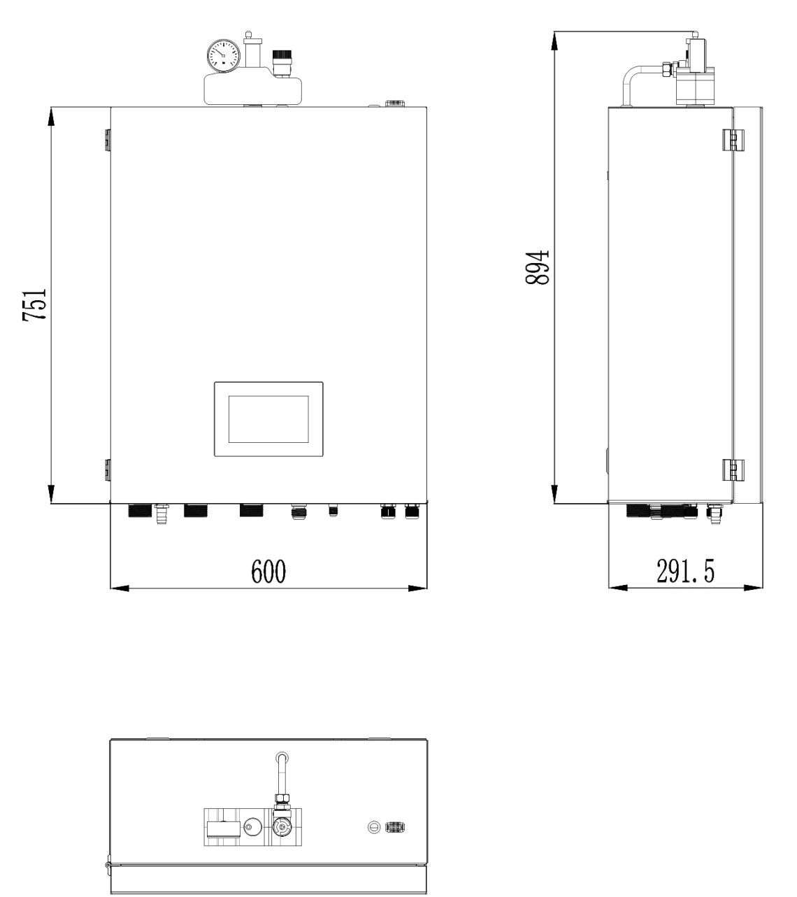 Diagrama que ilustra as dimensões da unidade interior para as bombas de calor MyCond BeeSmart.