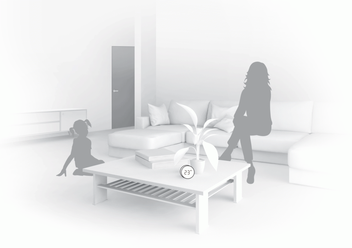 Ilustração do sensor de temperatura e humidade MyCond Zigbee em utilização.