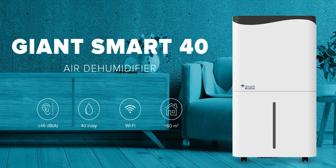 Desumidificador da série MyCond Giant Smart para espaços residenciais.