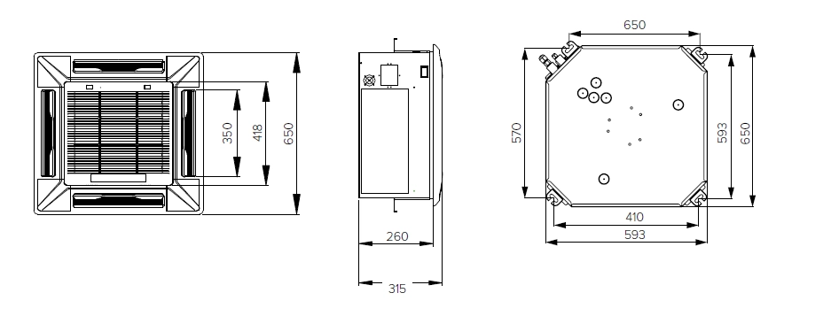 MyCond MCFK-T2 Uma unidade compacta de ventilador de teto para uma distribuição de ar eficiente.
