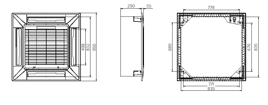 MyCond MCFK-T2 Design elegante e elegante da unidade de ventiloconvectores de cassete de 4 vias no teto.