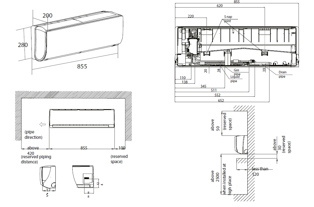 MyCond Montagem na parede com EEV externo Dimensões totais