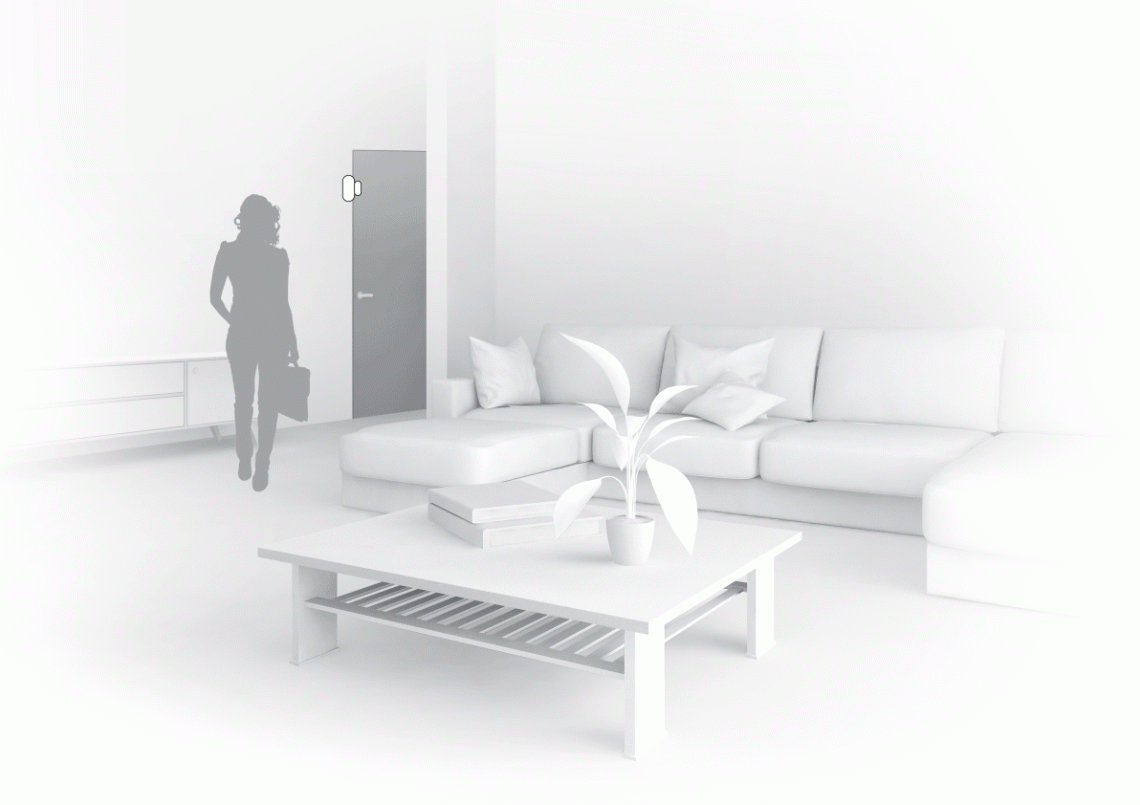 Sensor de porta MyCond Zigbee para monitorização da segurança doméstica.
