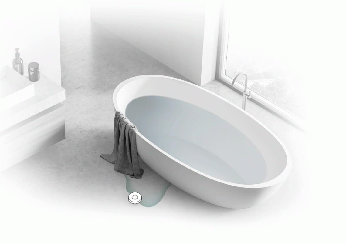 Sensor de fugas de água MyCond Zigbee que detecta um derrame de água.
