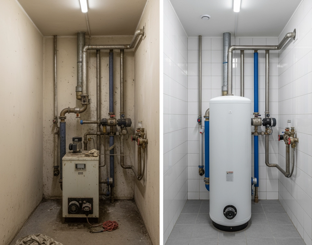 Reconstrução de antigo sistema de aquecimento com bomba de calor Mycond BeeEco